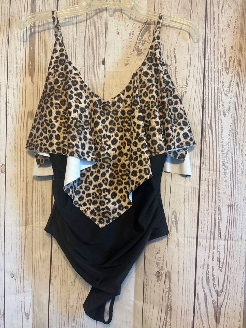 Animal Print Black Flared Bib Front One Piece Size XL - Picture 4 of 10